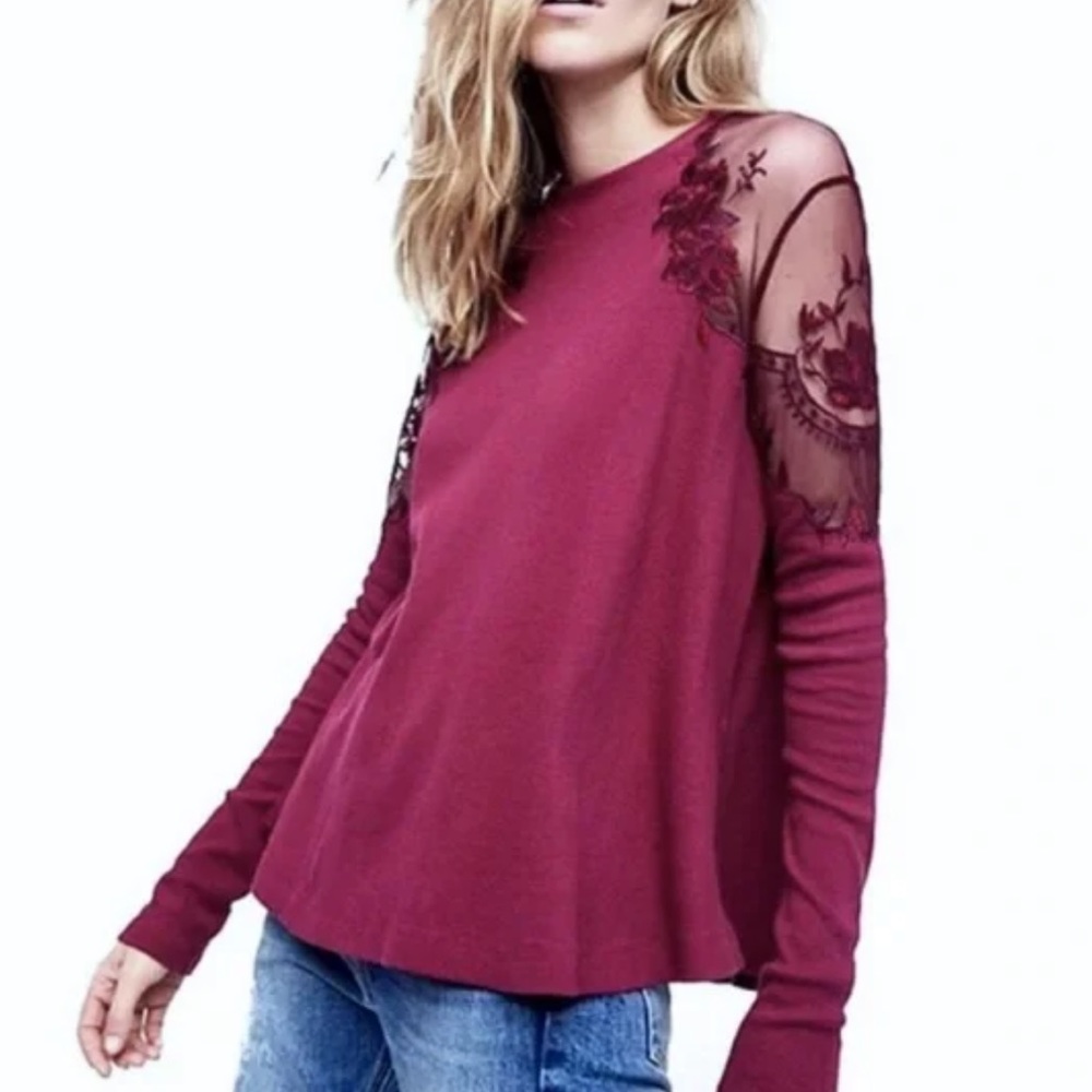 FREE PEOPLE Daniella Embroidered Illusion Top